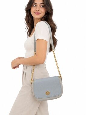 Light Blue Chain Strap Crossbody Bag by